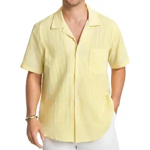 HISDERN Mens Casual Button Down Shirt Short Sleeve Cuban Collar Beach Shirts for Men Summer Button Up Guayabera Shirts