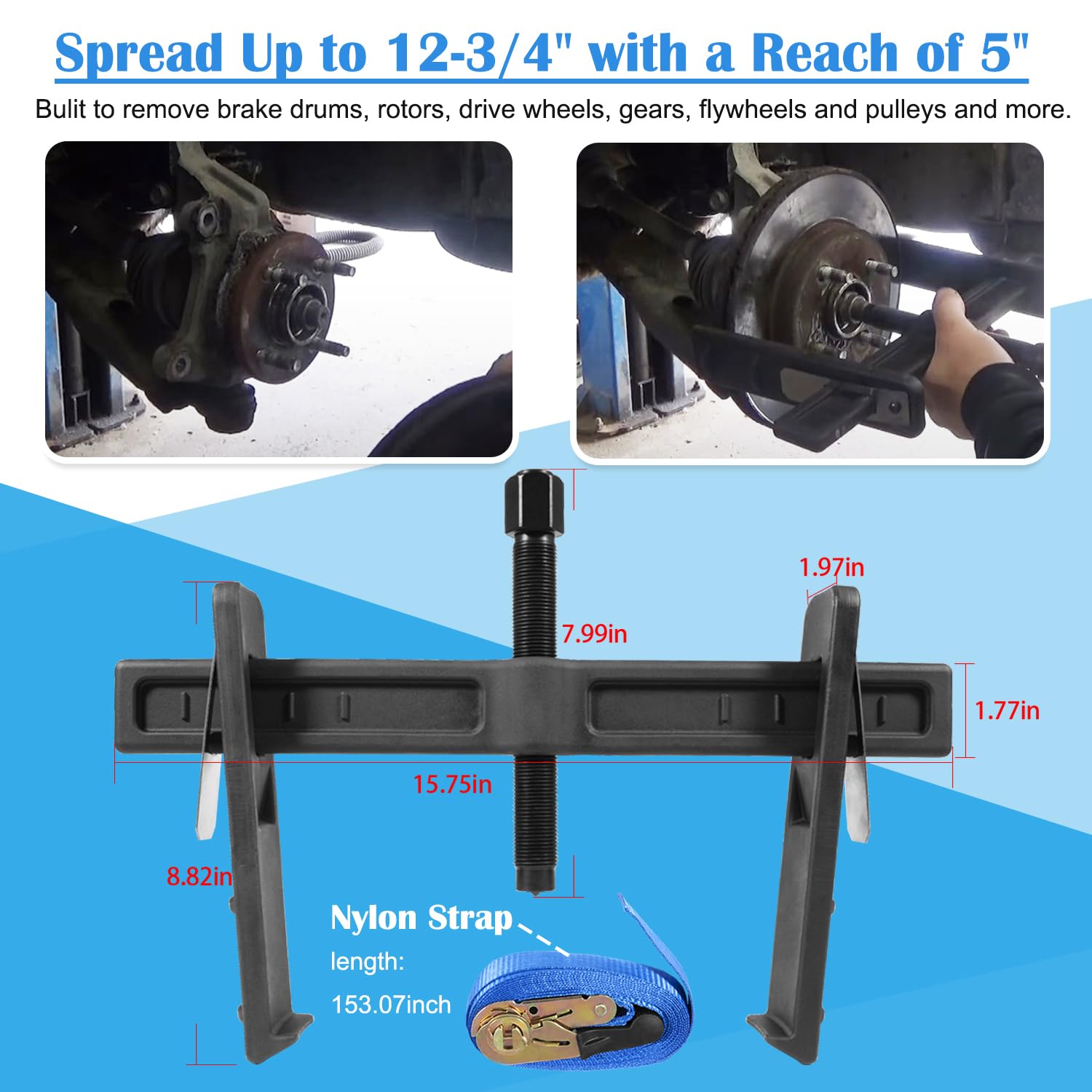 6980 Brake Drum and Rotor Puller Kit/Brake Drum Hub Puller/Brake Rotor Removal Tool for Removing Brake Drums, Rotors, Drive Wheels, Gears, Flywheels and Pulleys