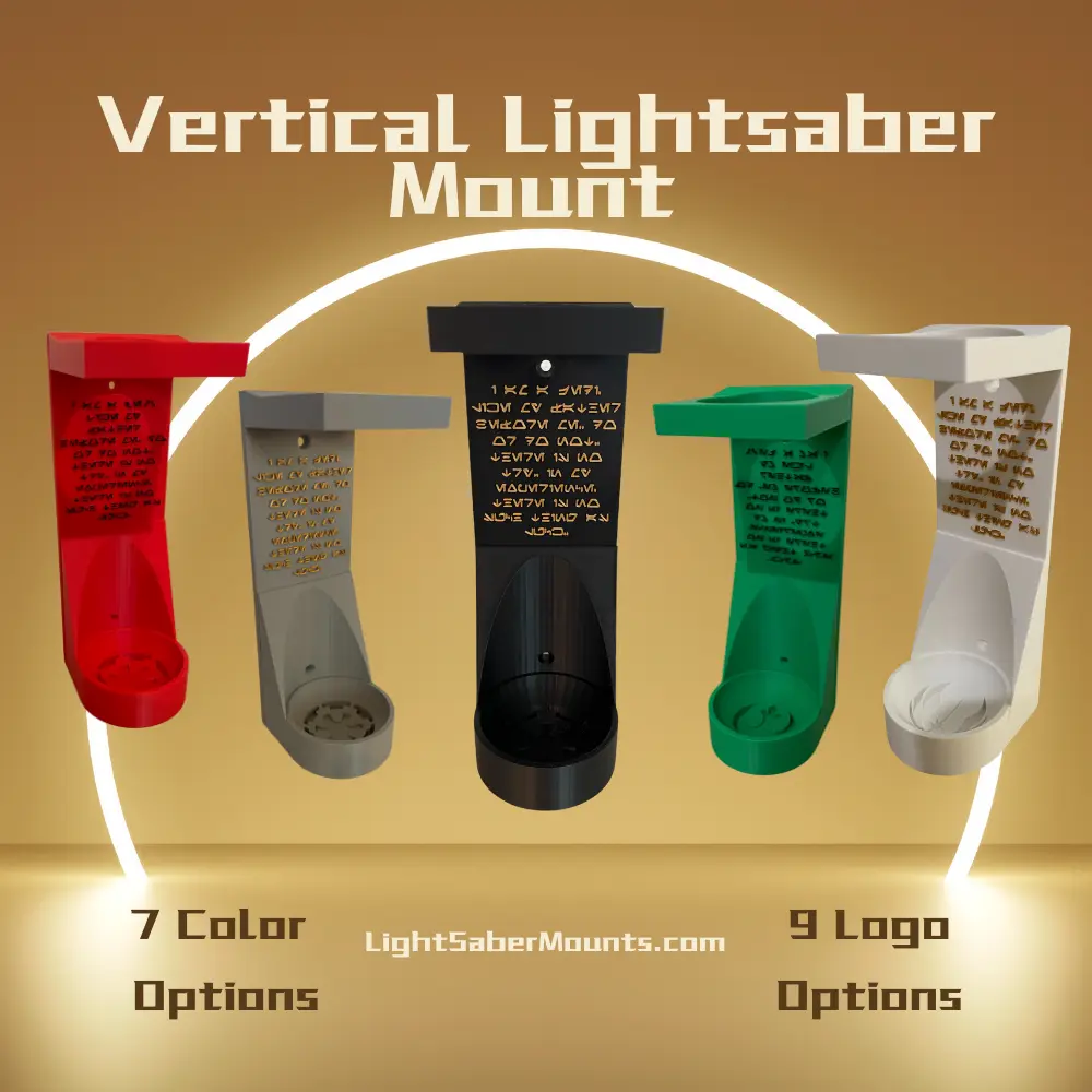 Vertical Saber Wall Mount Organizer | Pick Your Logo | Aurebesh Inscription | 3D Printed | Hardware Included