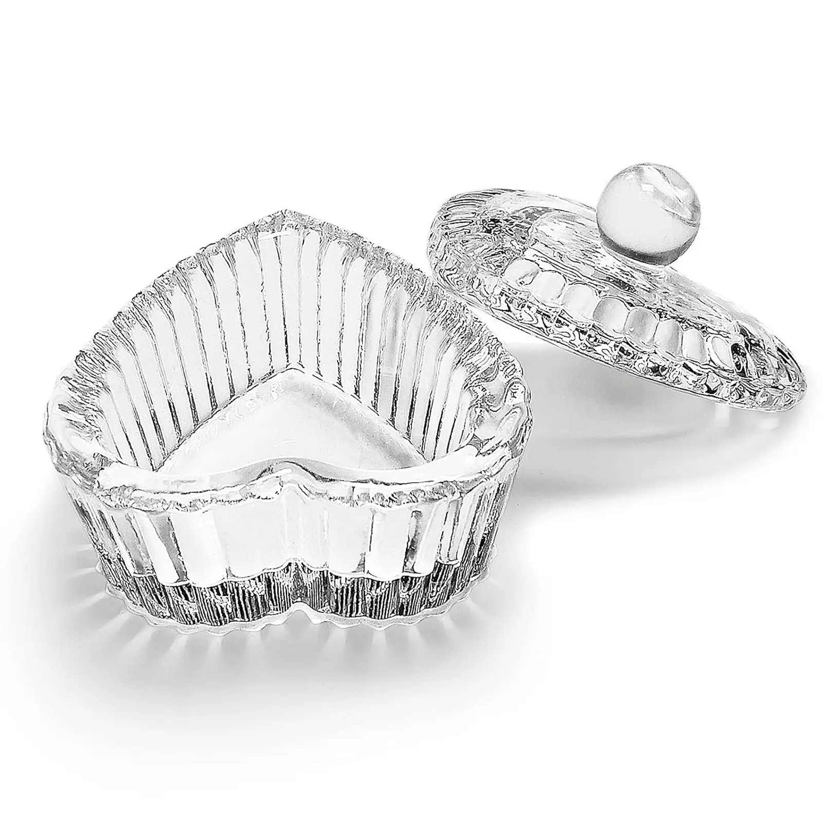 Heart-Shaped Glass Nail Dappen Dish with Lid, Clear Crystal Nail Art Liquid Holder, Concave-Convex Edge Nail Brush Rest for Acrylic Powder & UV Gel, Pen Washing Cup for Manicure Tools, Nail Care