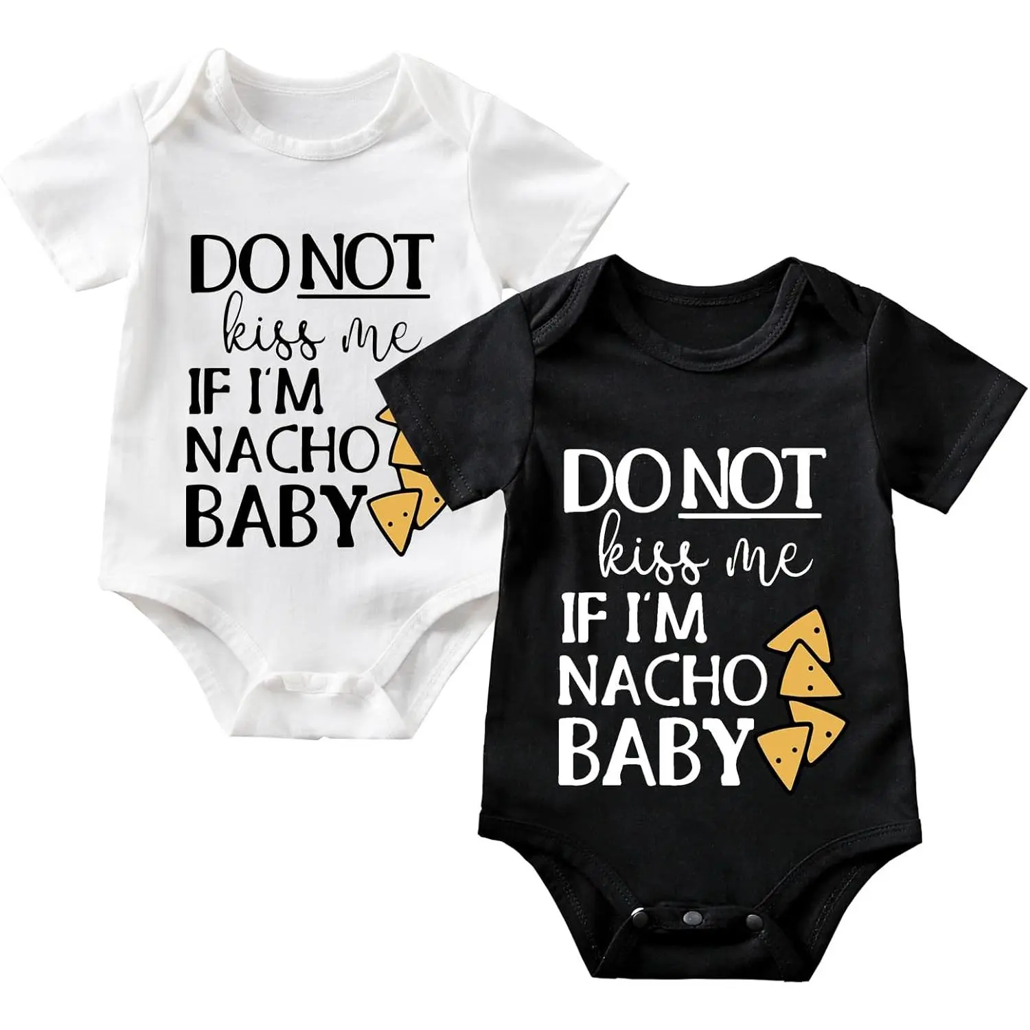 Infant Onesies 2-Pack, Unisex Baby Funny Nacho Graphic Bodysuits, Fitted Short Sleeve 100% Cotton Baby Clothing with Snap Buttons, Crew Neck, Short Sleeve Tops, Cotton Material, All Seasons, Bodysuits & Onesie Romper, Rompers, Skin-Friendly, Nacho Print,