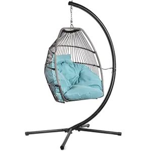 Wicker Rattan Swing Chair with Cushions Indoor/Outdoor Egg Stand Double Egg Chair with Stand and Cushion