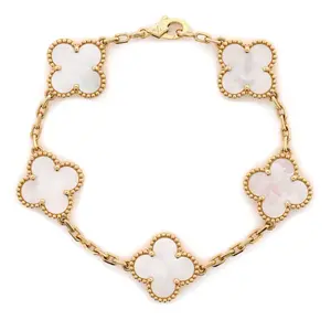 Pre-owned Van Cleef & Arpels Vintage Alhambra 5 Motifs Bracelet 18K Yellow Gold and Mother of Pearl by Rebag