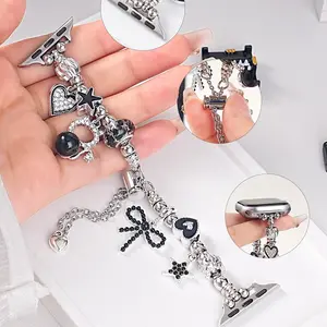 New Apple Watch Band for Women, Elegant Aesthetic Beaded Cat Pendant Strap, Fits Iwatch 38-49mm, Apple Watch Ultra, Gift for Birthday Valentine's Day, Smartwatch Accessories