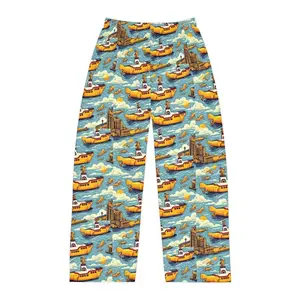Yellow Submarine Men's Pajama Pants, Clouds Print Lounge Wear, Comfy Sleepwear