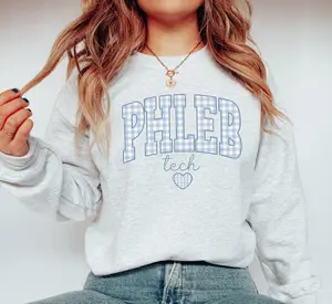 Phleb Tech T-Shirt / Sweatshirt / Hoodie , Phleb Tech Blue Gingham Work short sleeve • Phlebotomy Group shirt • Phlebotomy Technician Fabric Womenswear