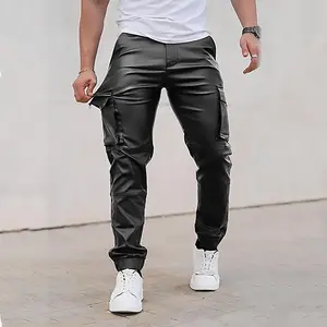 Mens Slim Fit Pants Stretch Pu Faux Leather Motorcycle Biker Pants