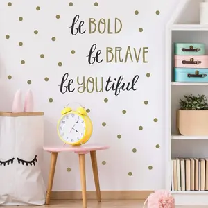 Wall Decor - Inspirational Quote. Peel and Stick Wall Decals - Easy to Remove Black and Gold Vinyl Quote - Be Bold, Be Brave, Be Youtiful. DIY Decoration. By Paper Riot Co.