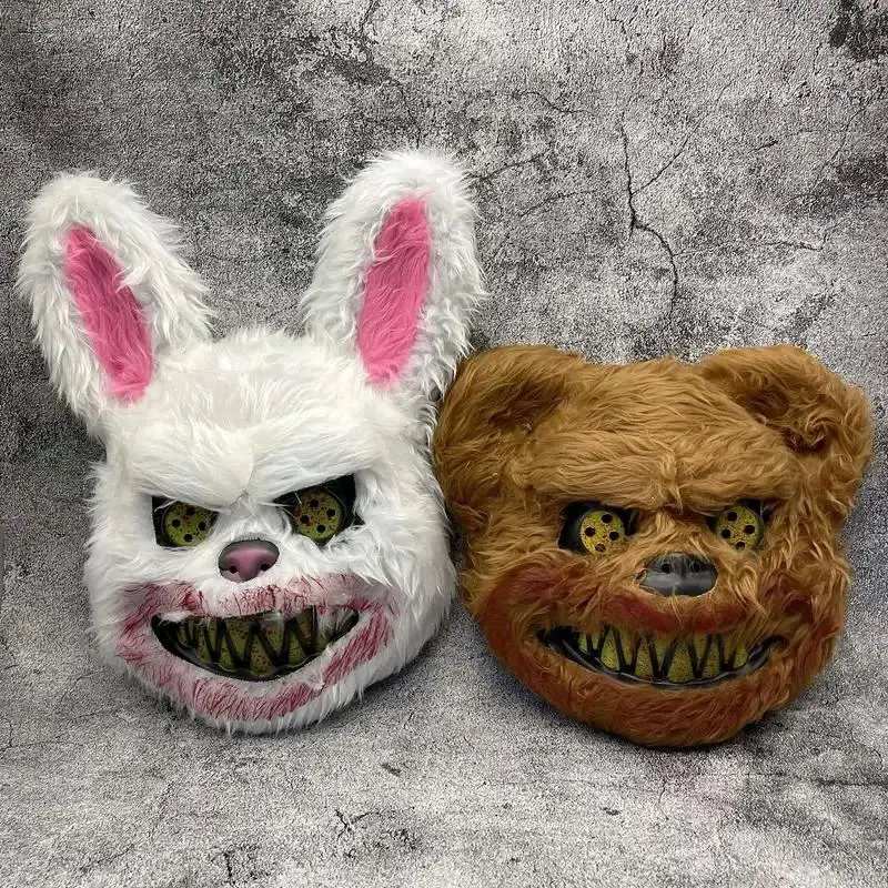 Halloween Scary Creepy Bloody Rabbit & Bear Masks, Hyper Realistic Mask, Durable PP Material, Perfect for Halloween & Easter Parties, Classic Horror Design, Animal Head Mask, Party Event Props