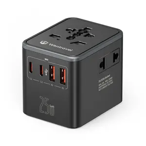7-In-1 Global Travel Adapter, 2 USB-A & 2 Type-C Ports, Safe Certified, Compatible with Us Eu Uk Au, Ideal for Laptops Phones Cameras