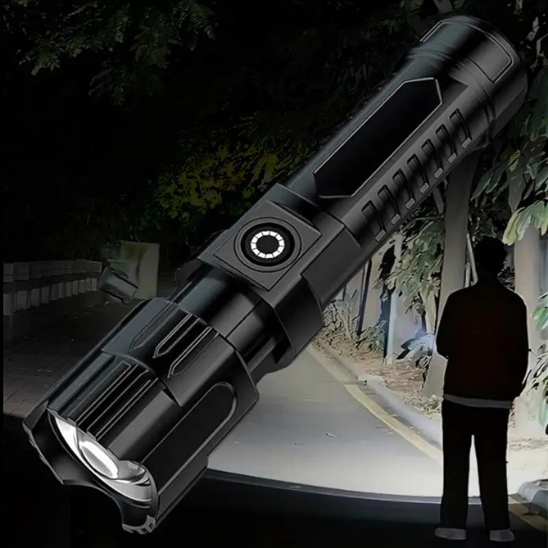 Portable LED Strong Light Flashlights, USB Rechargeable Telescopic Zoom Torch High Performance Flashlight, Multi-functional Outdoor High Lumen Tactica