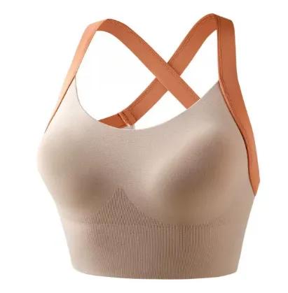 Crisscross Back Sports Bra for Women High Support Seamless Workout Bra with Removable Pads for Gym Fitness Everyday Womenswear