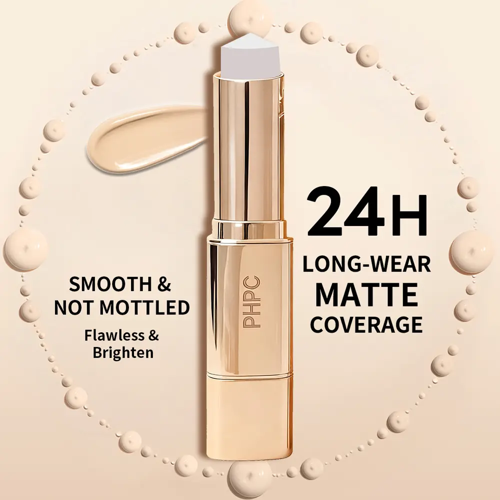 PHPC Rose Gold Dual Function Concealer Foundation Stick with Soft Bristles & Hidden Pore for Flawless Coverage Hot Gradient 01#