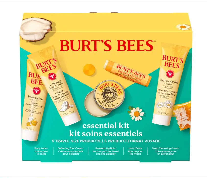 Burt's Bees Mothers Day Gifts Ideas - Essentials Everyday Set, 5 Travel Size Products - Deep Cleansing Cream, Hand Salve, Body Lotion, Foot Cream and Original Lip Balm