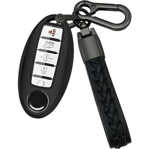 for Key fob case with chain,Soft TPU Protect car Key Compatible with Altima Rogue Maxima Pathfinder ect 3/4/5 buttons Remote Smart Key,Key case-Black