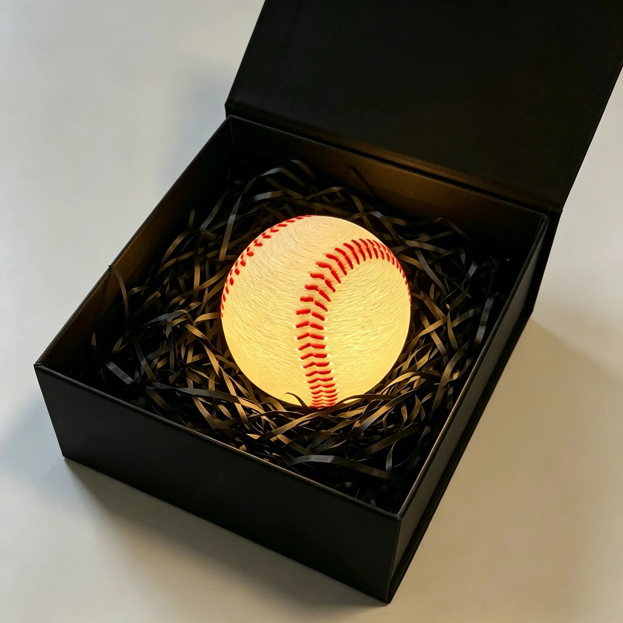 Baseball-Shaped Rechargeable Battery LED Light, Compact Plastic Body, Sport-Themed Mini Lamp, Touch Switch, 2-Level Dimmable Warm Glow, Magnetic Portable Stick-On for Fridge/Metal Surfaces, Bedroom Decor, Kids Sports Fans Gift