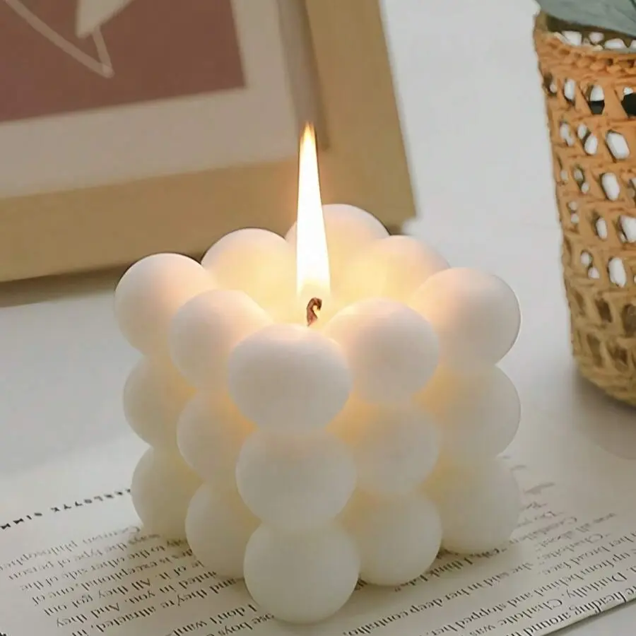 1PC Bubble Cube Candle, Scented Candles, Aromatic Candle, Home Fragrance Decor, Soy Wax Candles Scented For Home, Aromatherapy Candle, Wedding Centerpiece, Back To School Dorm Decor Romantic Candle Gift For Valentine's Day, Birthday, Decoration