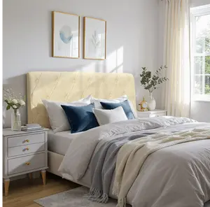 Tufted Upholstered Headboard Pillow with Side Storage Pockets, Soft Foam Padded Bed Headboard Cover, Button-Tufted Design for Queen/King Beds, Comfortable Reading Support