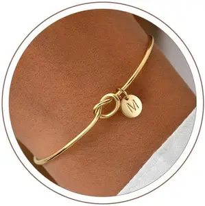 Initial Bracelets for Women - Dainty Knot Letter A-Z Initial Bracelet Personalized Cuff Bangle Bracelet for Women Jewelry Gifts