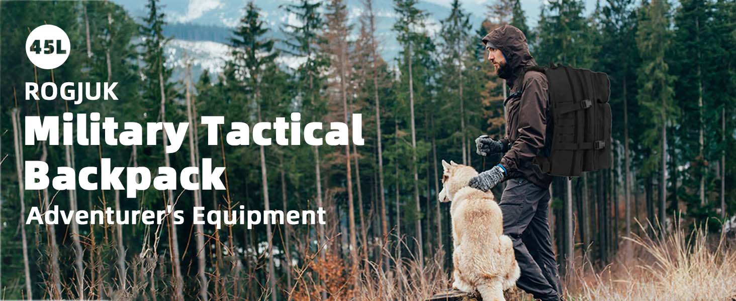 45L Military Tactical Backpack for Men - Military Look, Molle Webbing, Mesh Fabric, Telescoping Bottle Holder, 3-Day Bug Out Bag, Outdoor Camping Hiking Travel Rucksack (Black), Large