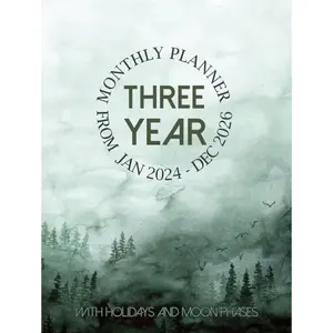 2024-2026 three year monthly planner: 3 Year Calendar from Jan 2024 to Dec 2026 Agenda Schedule Organizer with holidays and Moon Phases Watercolor Green forest Hardcover – Large Print, June 12, 2023