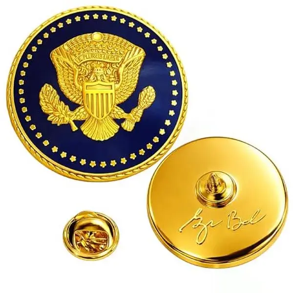 Barack Obama Signature 24K Gold Plated Presidential Eagle Seal Lapel Pin Blue Cobalt | Metal Coating President Barack Obama Lapel Pin for Fashion, Clothes Accessories