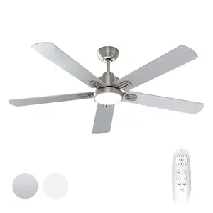 Ceiling Fan with lights and remote contorl,62-Inch,3 ColorDimmable LED Light,Reversible Silent DC Motor,multi-functional,6 Speeds,Wooden Blades,Nikel, Bedroom,Living Room,Decor