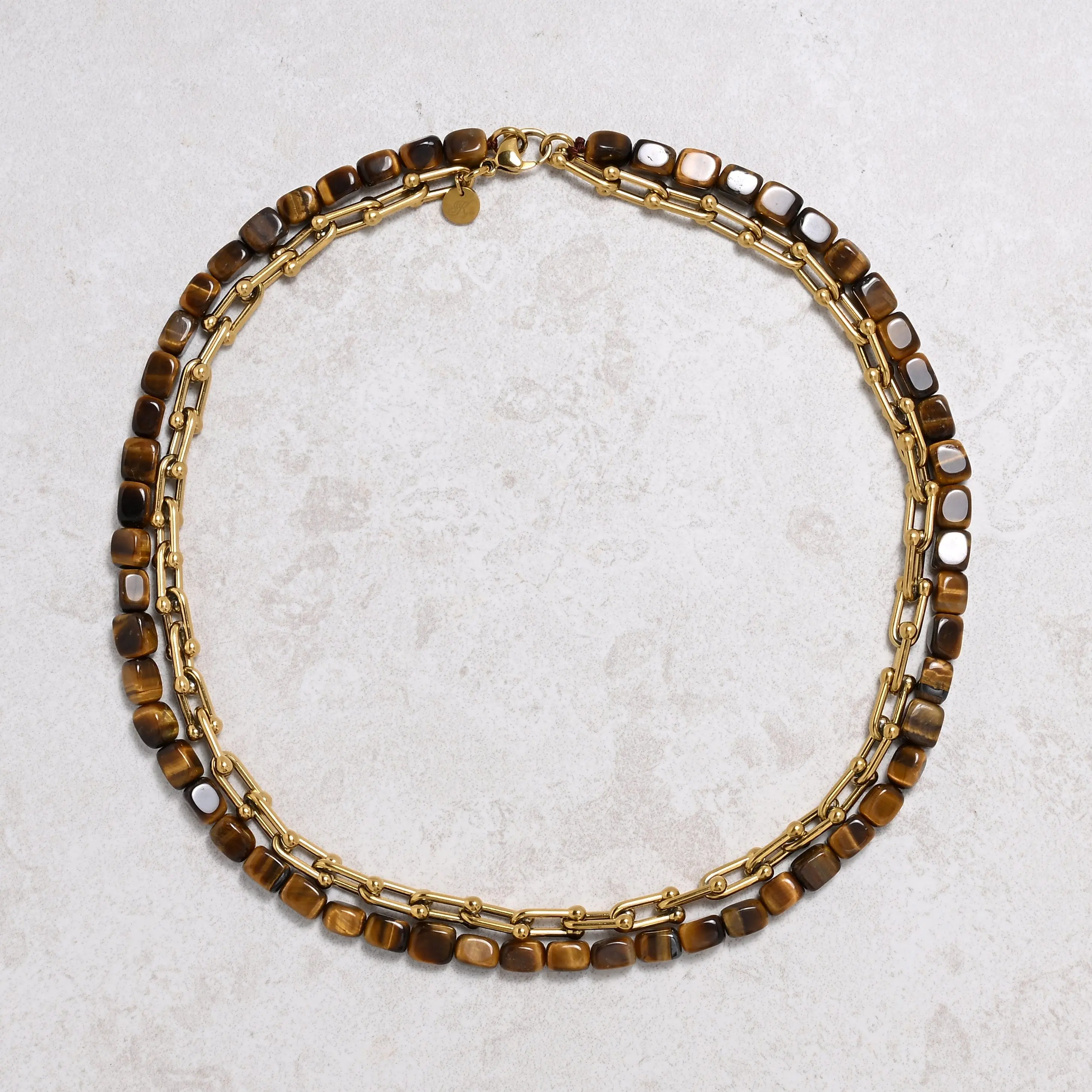 Tiger Eye & Gold Hardware Style Chain Adjustable Necklace