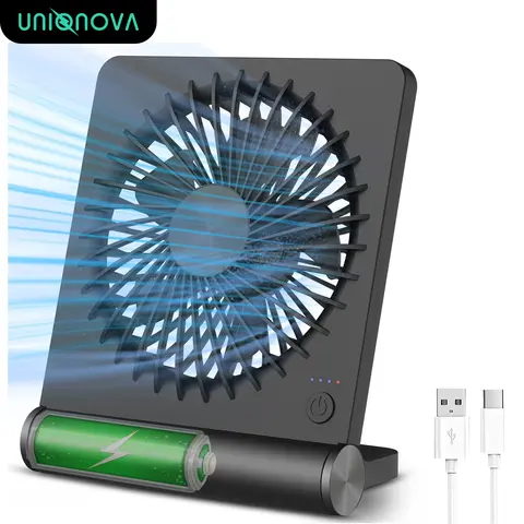 UNIQNOVA Mini Desk Fan with Strong Airflow 220°Tilt Folding Portable Rechargeable 3 Speed Adjustable Ultra Quiet USB Fan for Office Bedroom Outdoor