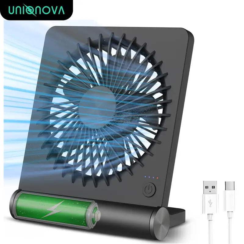 UNIQNOVA Mini Desk Fan with Strong Airflow 220°Tilt Folding Portable Rechargeable 3 Speed Adjustable Ultra Quiet USB Fan for Office Bedroom Outdoor