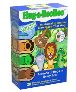 SUPER Fun Wild Animal Bandages from Hug-a-BooBoo - Kids Favorite Animal Characters, Sloth, Lion, Shark and Alligator! Super Cute Kids Animal Bandages with Hugging Paws, Use as Animal Stickers! 20 Count Box