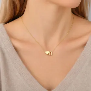 Viral Tiny Gold Initial Necklace • Dainty Heart Letter Pendant • Non Tarnish Personalized Name Jewelry Gift for Her
