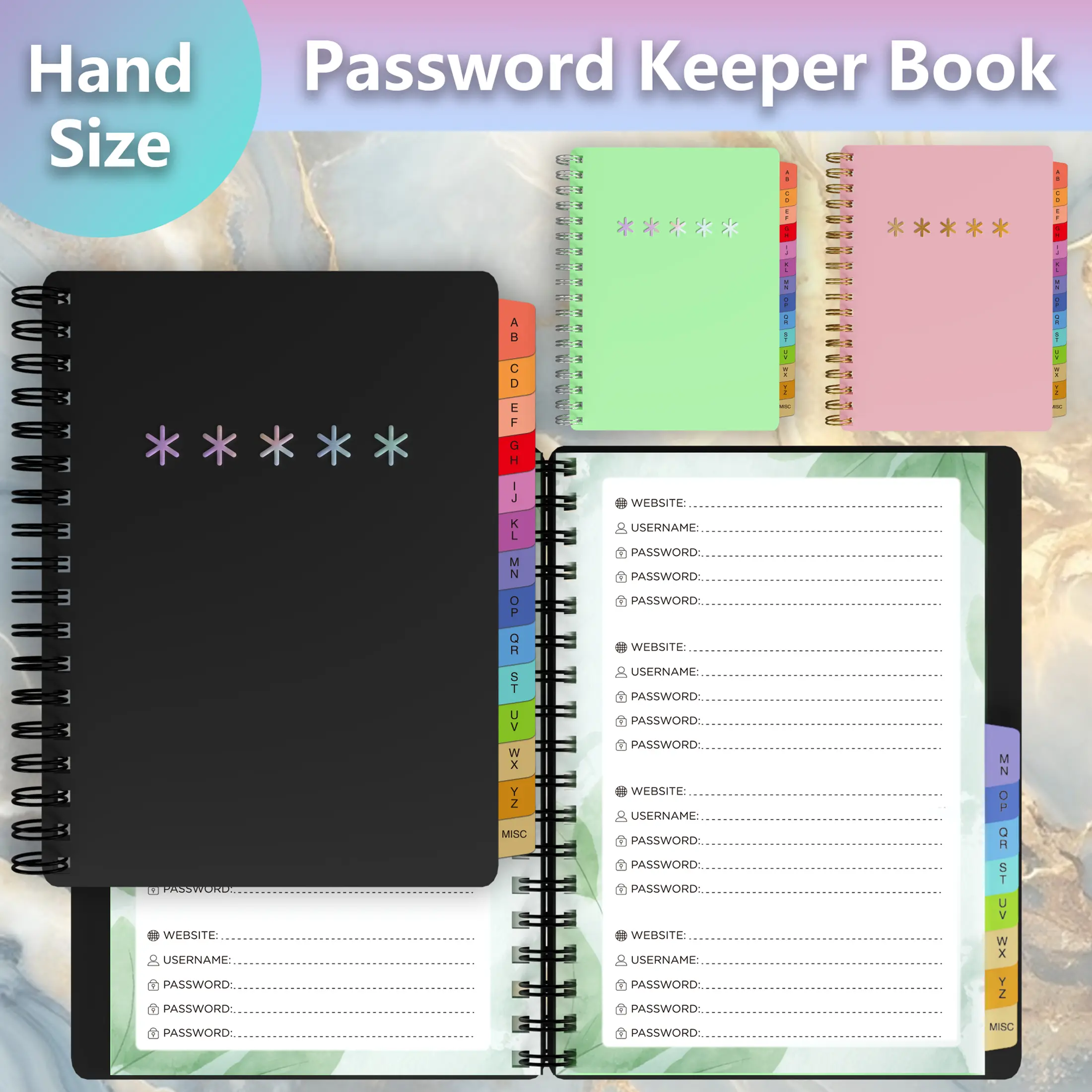 A6 Secure Password Organizer Pad - Double-Wire Binding, Tabbed Pages, Lockable Sections, Alphabetical Tabs, Compact Durable Workbook, Ink Bleed-Through Resistant, Tear-Resistant, Supports Regular Password Changes, Office Stationery Gift