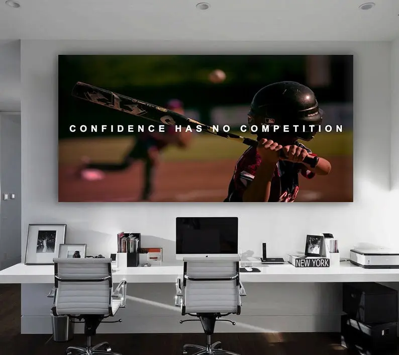 Motivational Quote Modern Office Wall Art Baseball Print Entrepreneur Poster Confidence Has No Competition Print Success Wall Art