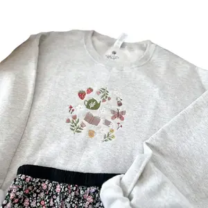 Garden Tea Party Embroidered Sweatshirt Unisex, Coquette Y2K Sweatshirt Embroidery Cotton Crewneck, Cute Sweater Embroidered Casual Dailywear