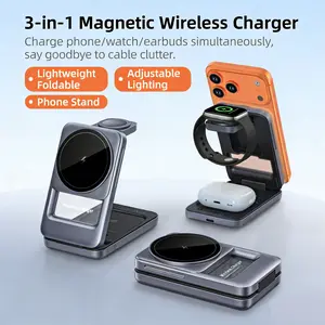 3 in 1 Wireless Charging Station with Light, Fast Charge Phone Stand for iPhone 12-17 Pro Max, Compatible with Iwatch 3-11 and AirPods 2-4, Portable Office and Bedroom Companion, Ideal Gift