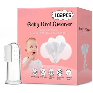 102PCS Baby Tongue Cleaner, Newborn Baby Oral Cleaner, Disposable Infant Gum Cleaner, Gauze Dental Care for 0-36 Months + 1 Finger Toothbrush with Case