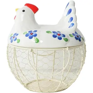 Decorative Egg Basket for Counter,Lid with Wire Basket, Holds 20-25 Eggs