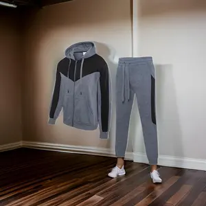 Polyester Track Suit - Gray and Black, Hooded Jacket & Pants Set, Versatile Design, Ideal for Active Wear