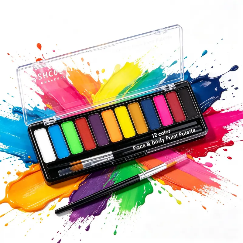 12-Color Cosmetic Face & Body Paint Palette, with Painting Brush, for Creative Makeup Artistry White