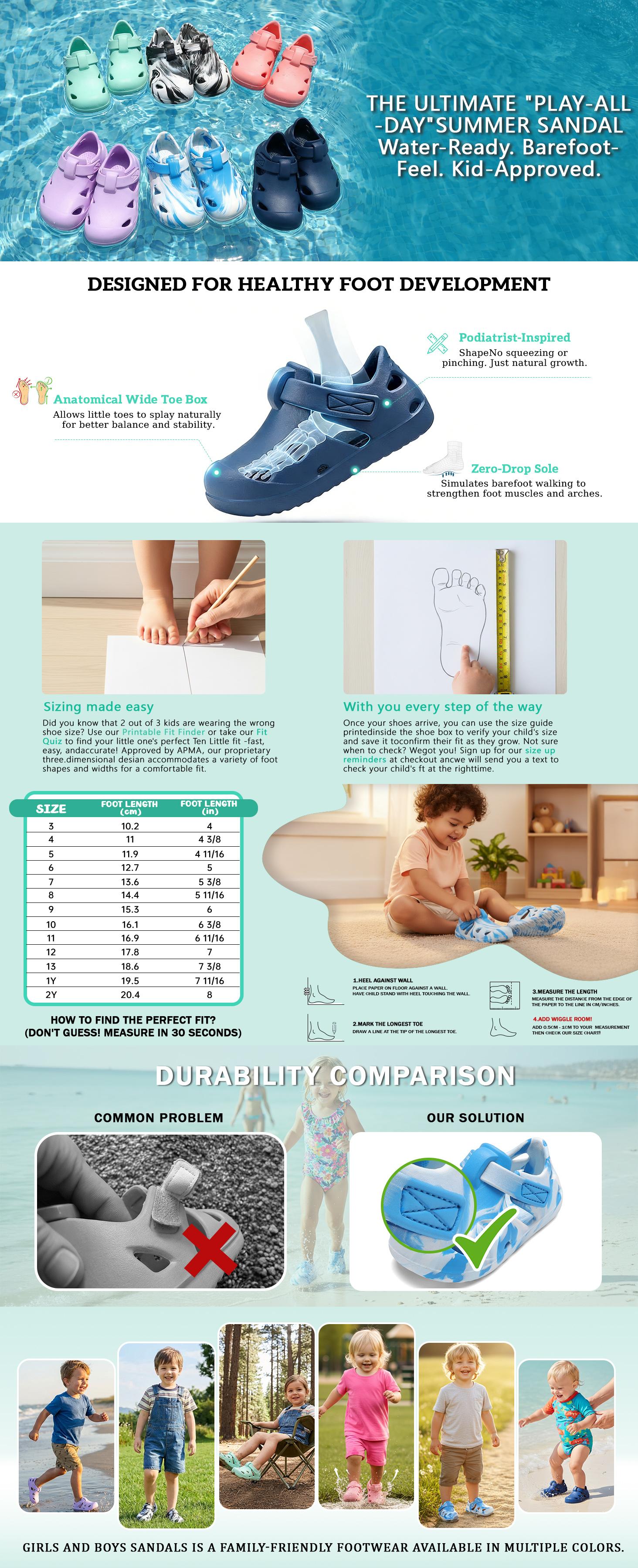 Kids Clogs for Boys and Girls, Classic Graphic Garden Sandals, Non-Slip Water Shoes for Toddler/Little Kids/Big Kids