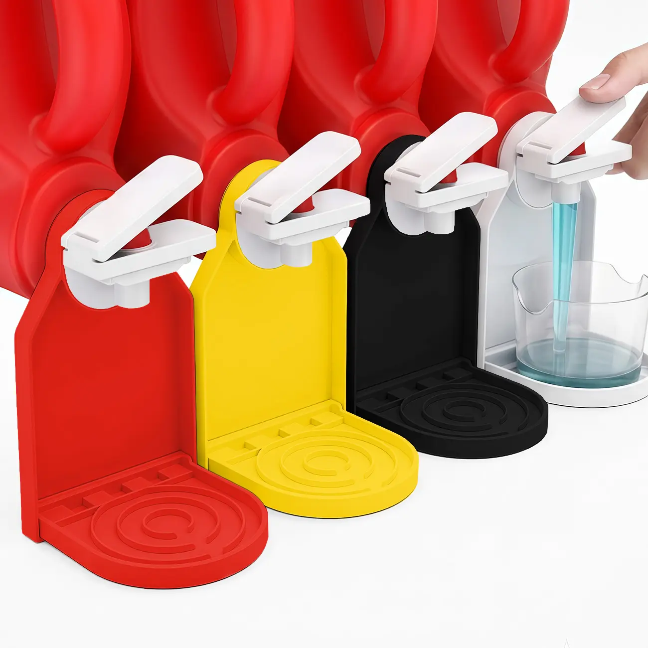 2-Pack Laundry Detergent Cup Holder for Home Organization, Soap-Compatible, Upgraded Nozzle Button for Precise Control, Leak-Proof Drip Tray for Waste Reduction & Mess-Free Storage
