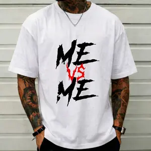 Me Vs Me Motivational Graphic T-Shirt Edgy Grunge Typography Gym Pump Cover Workout Gear Hustle Culture Self Discipline Weightlifting Gym Rat Oversized Top