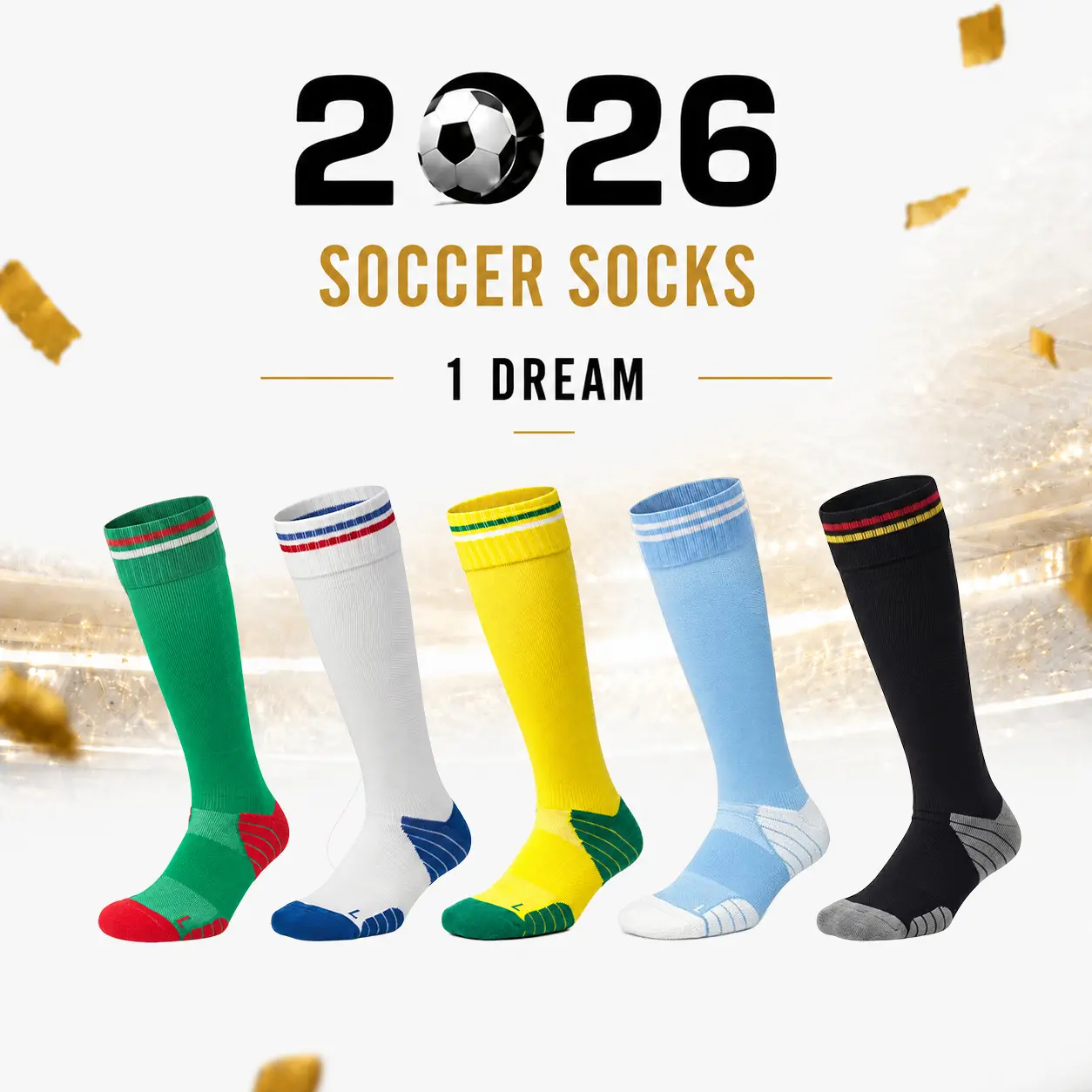 2026 Soccer Socks Grip Football Socks for Global Tournament Fans in National Colors