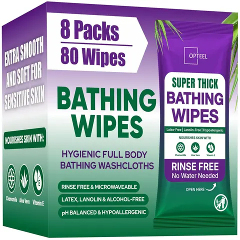 OPTEEL Scented Thickened Adult No-Rinse Bath Wet Wipes - Extra Large, Hypoallergenic, Skin-Gentle, Disposable Full Body Wipes for Shower-Like Clean, 80-Count Box, Hypoallergenic Wipes