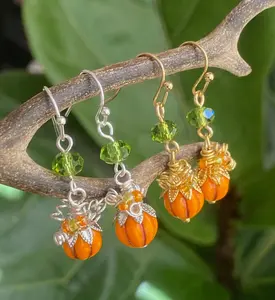 Pumpkin Earrings, Orange Pumpkin Crystal Earrings, Fall/Autumn Harvest Earrings,
