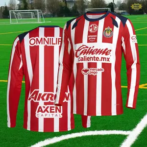 2526 Chivas De Guadalajara Home Red Long sleeves Top Football Soccer Jerseys Liga Mx