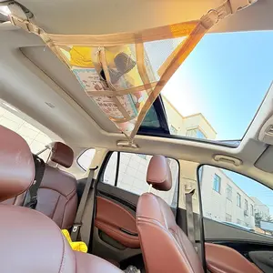 Car Roof Net Cargo Organizer with Double-Layer Reinforced Mesh, Zipper Closure for Vehicle Storage, Compatible with Three-Handle Cars