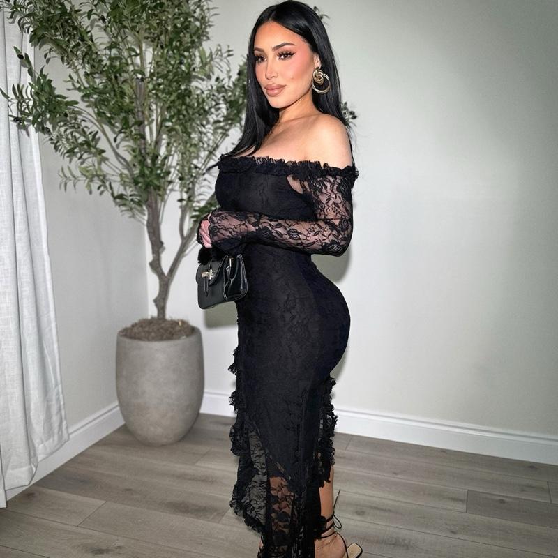 Midnight Lace Asymmetrical Gown Elegance