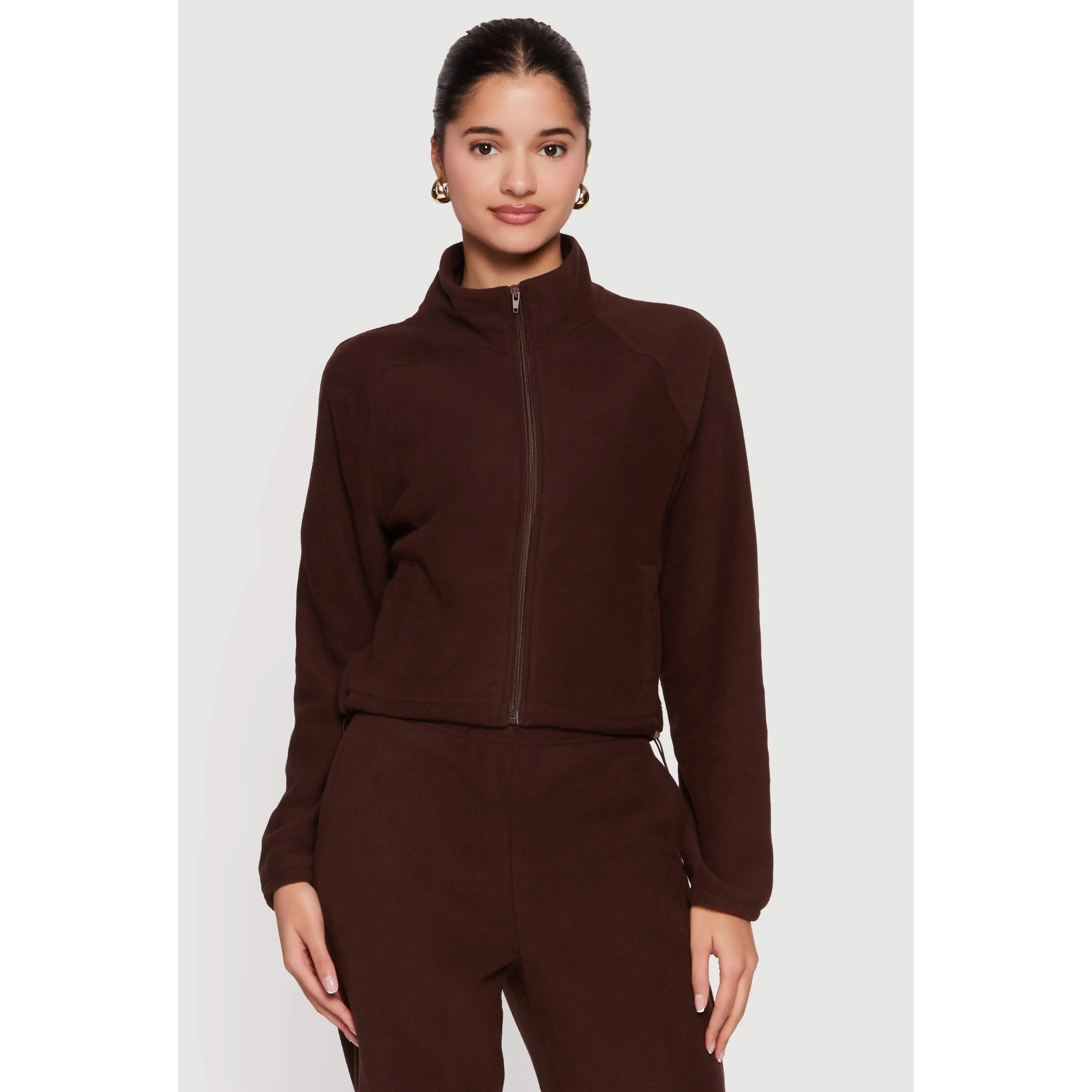 Raglan Sleeve Zip Front Mock Neck Track Jacket